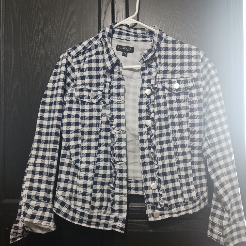 Kim Rogers Navy and White Checkered Jacket